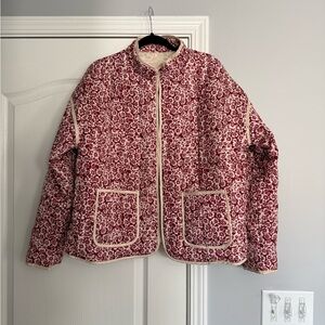 Trending Floral Red and Cream Women's Puffer Jacket